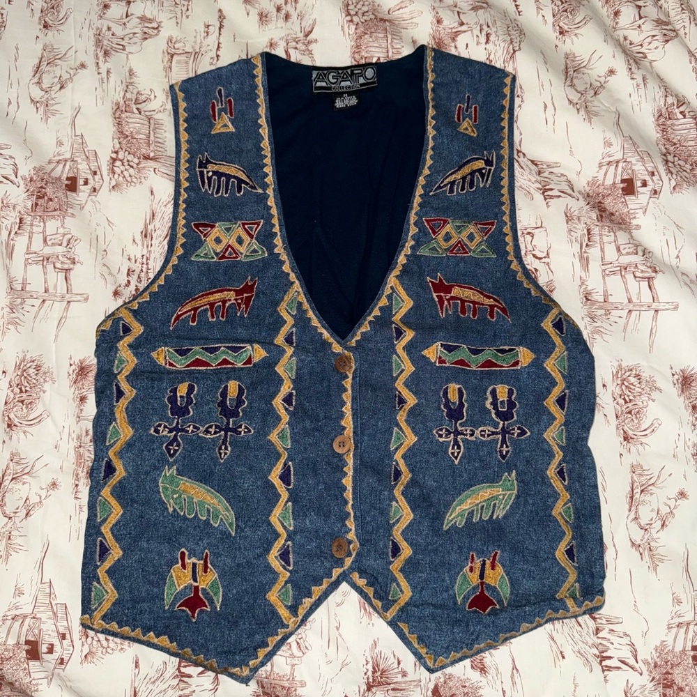 Vintage 90s Western Embroidered Denim Vest